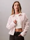 Calvin Klein YD STRIPE BOXY CROPPED SHIRT Bej Kadın Tişört
