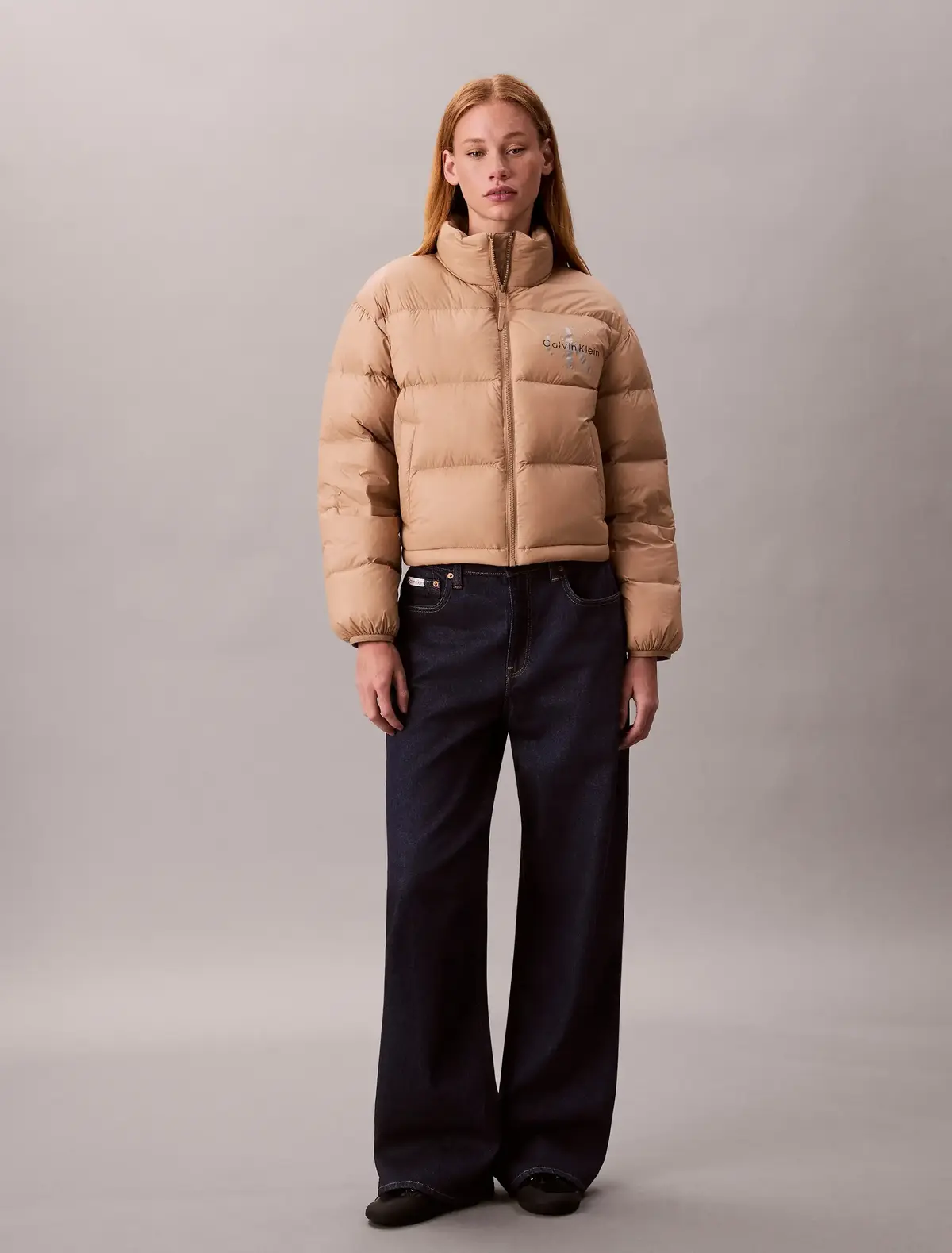 Calvin Klein GRAPHIC LOGO PUFFER, PAI Krem Kadın Şişme Mont