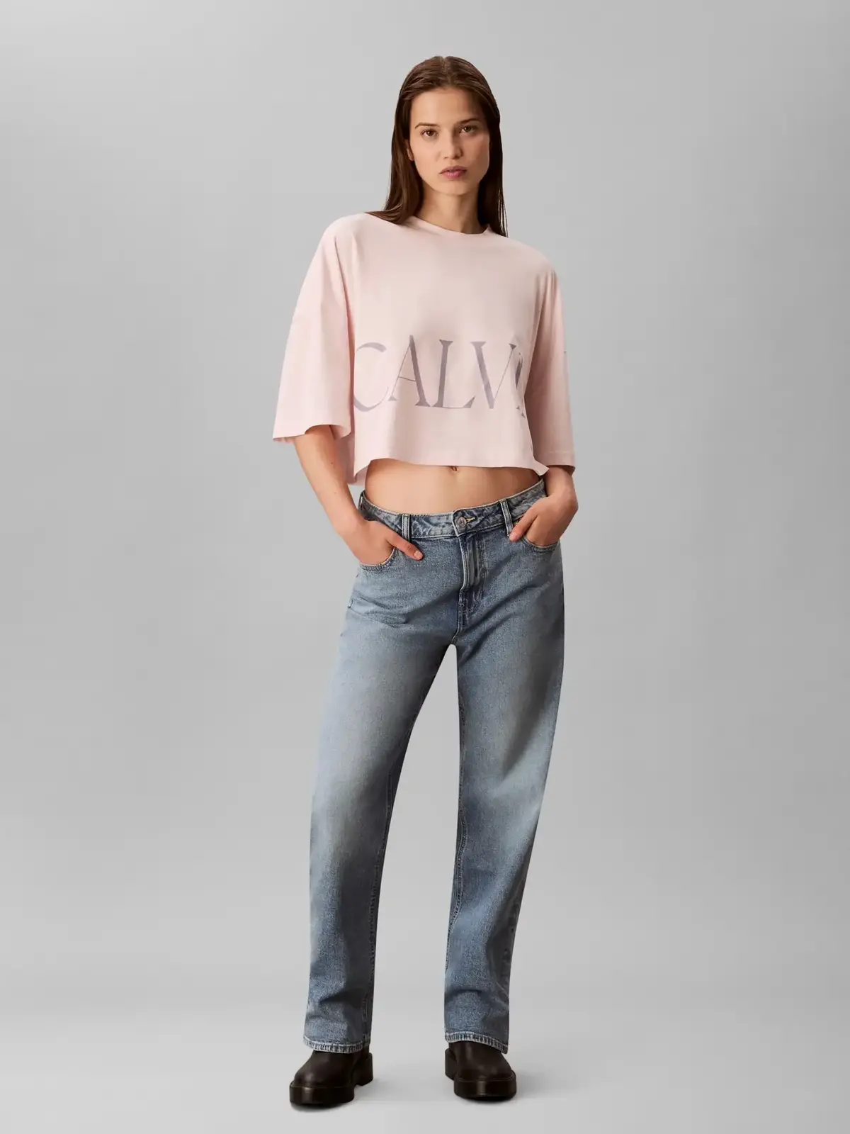 Calvin Klein SS CROP, Pembe Kadın Crop Tişört