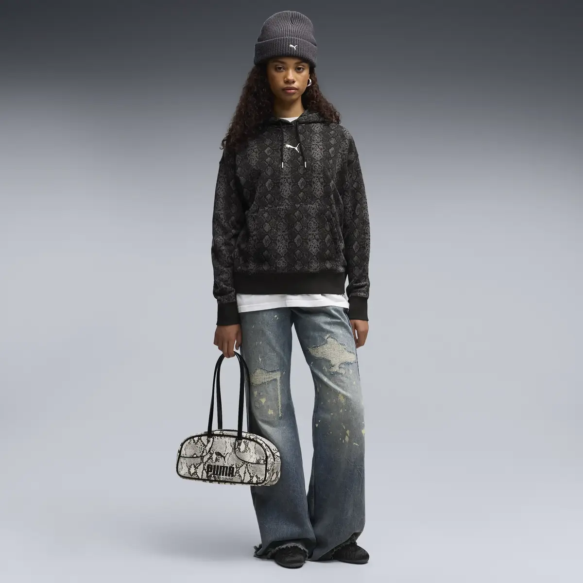 PUMA SNAKE PACK Relaxed Hoodie Siyah Kadın Sweatshirt