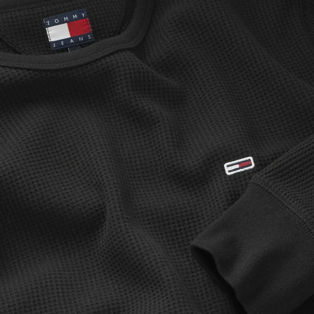 Tommy Hilfiger TJM SLIM WAFFLE LS T, BDS Siyah Erkek T-Shirt & Polo