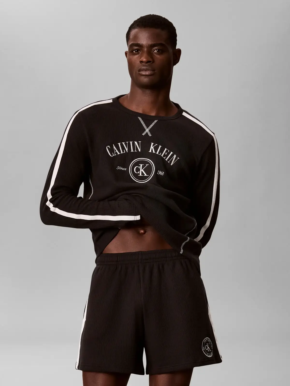 Calvin Klein WAFFLE L/S CREW NECK, UB1 Siyah Erkek Sweatshirt