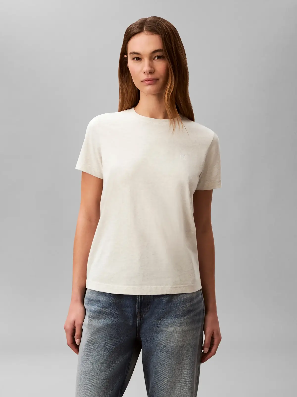 Calvin Klein SS MONOGRAM CREW TEE, P4P, XS Krem Kadın T-Shirt