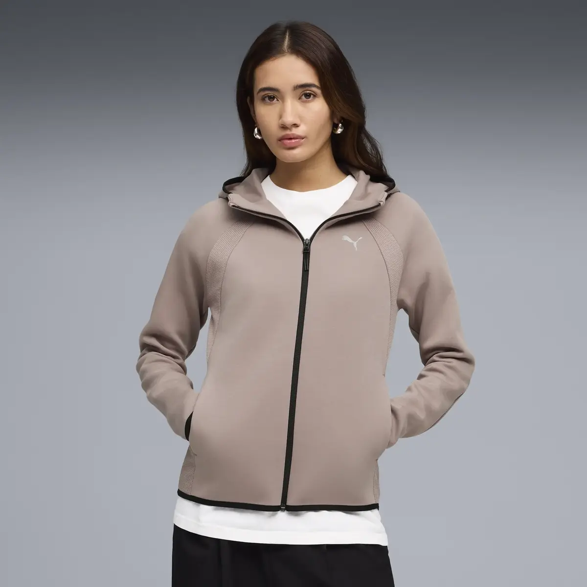 Puma EVOSTRIPE Full-Zip Hoodie DK Açık Kahve Kadın Kapüşonlu Sweatshirt