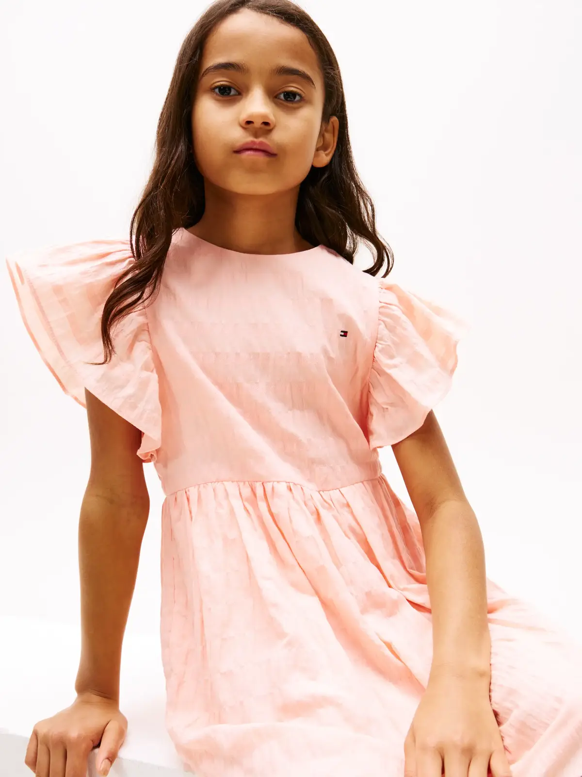 Tommy Hilfiger TEXTURED COTTON DRES, TKZ Pembe Kız Çocuk Elbise-Etek