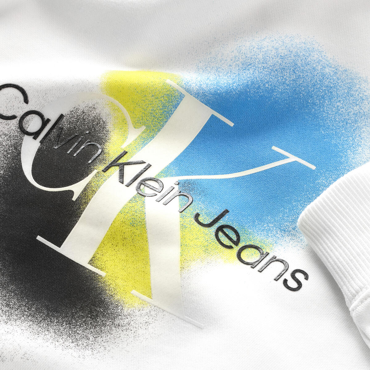 Calvin Klein PLACED SPRAY PRINT C Erkek Beyaz Sweatshirt