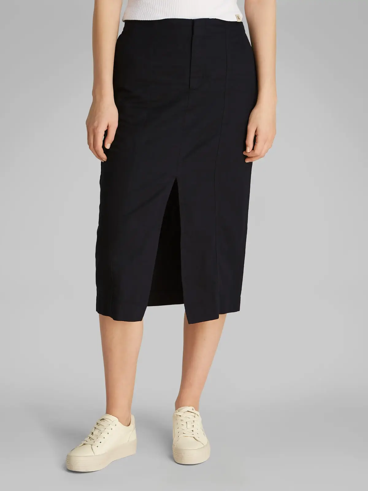 Calvin Klein SOFT LINEN MIDI SKIRT Siyah Kadın Etek