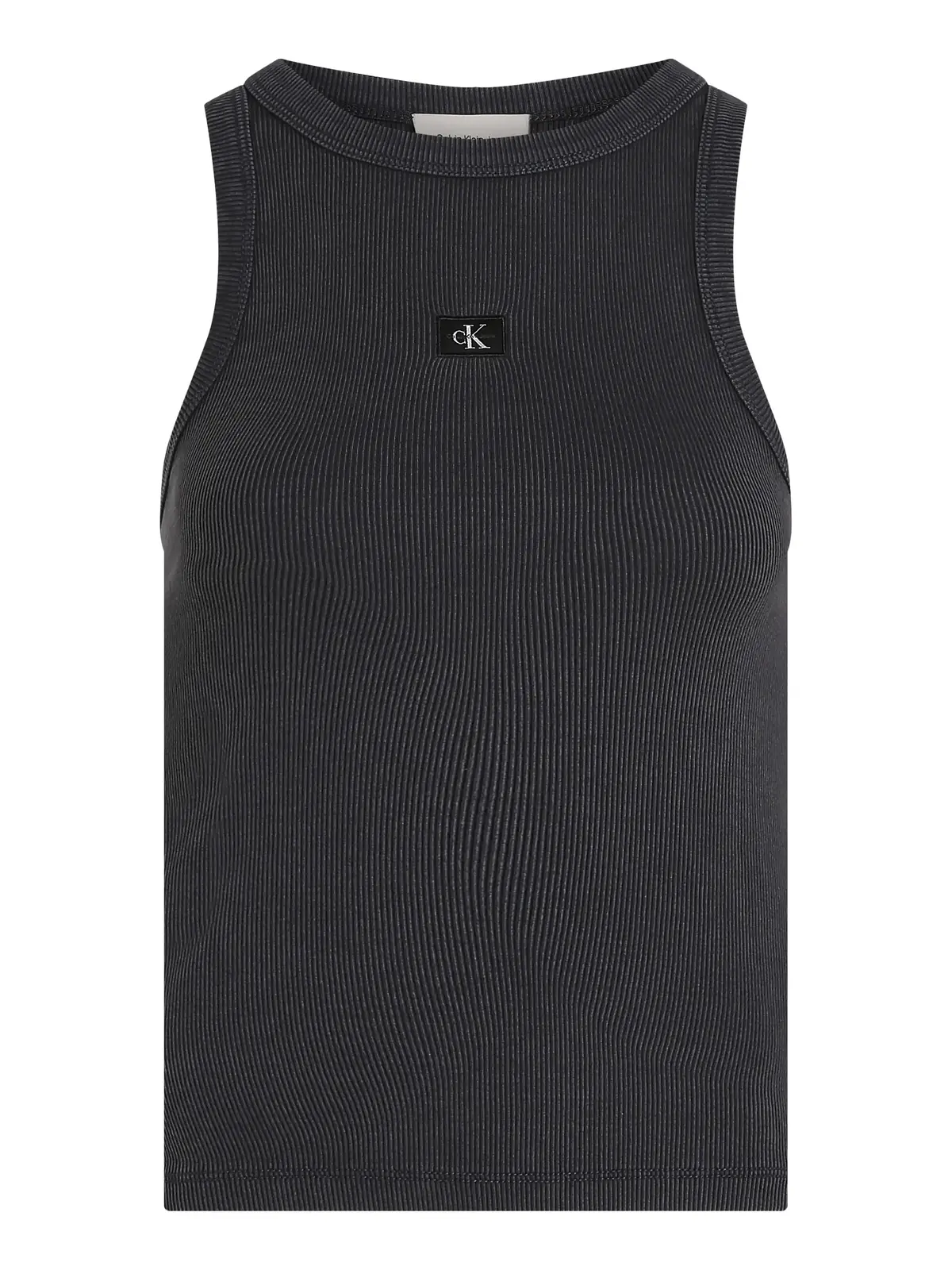 Calvin Klein WASHED WOVEN LABEL Siyah Kadın Kolsuz Tişört