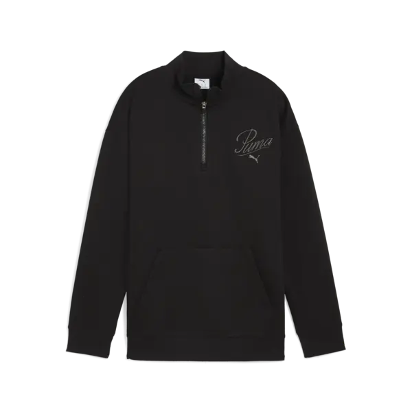 PUMA ESS SCRIPT Half-Zip Crew Kadın Siyah Sweatshirt