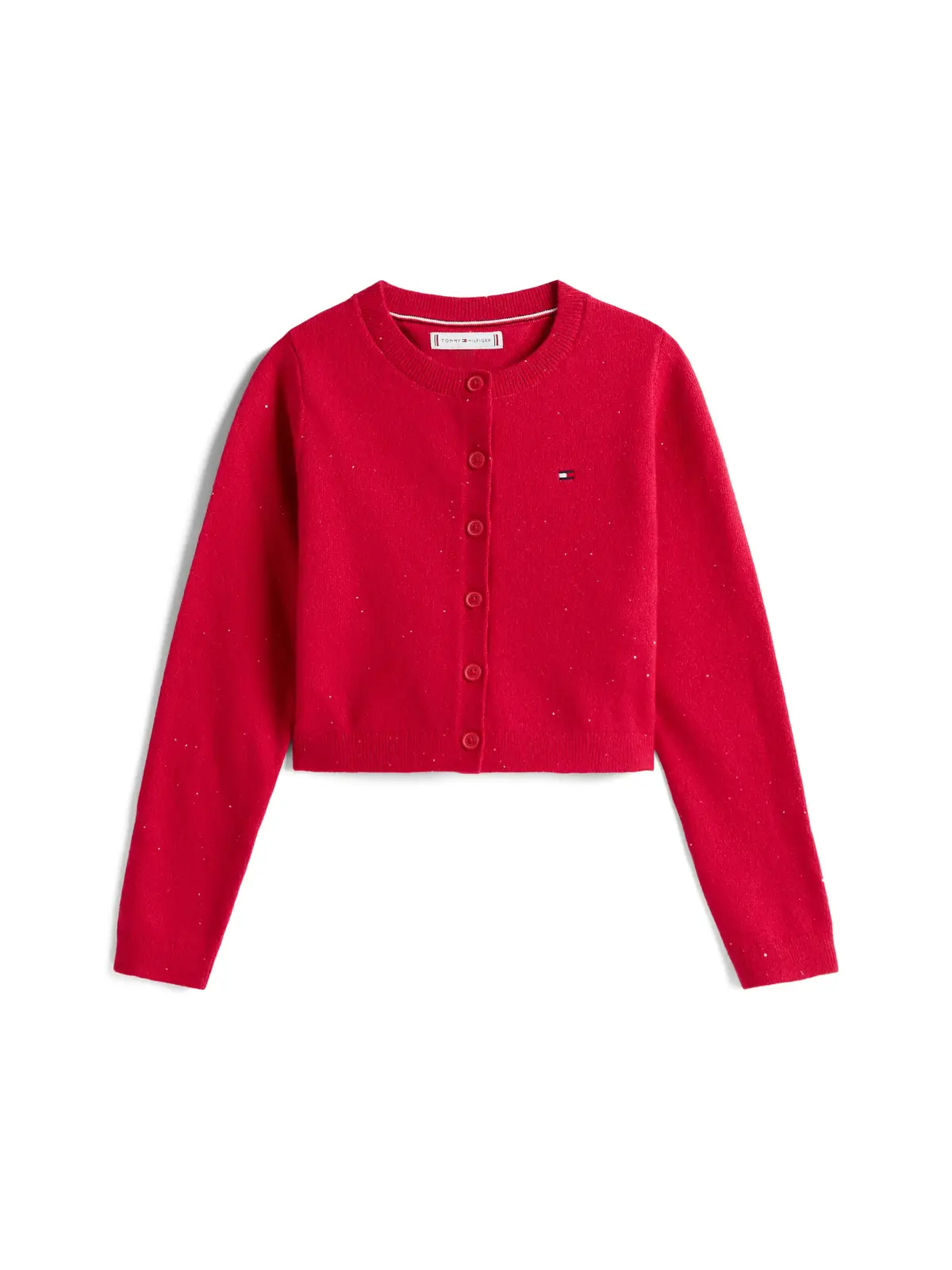 Tommy Hilfiger Sequin Rib-Knit Slim Cardigan Kırmızı Kız Çocuk Hırka
