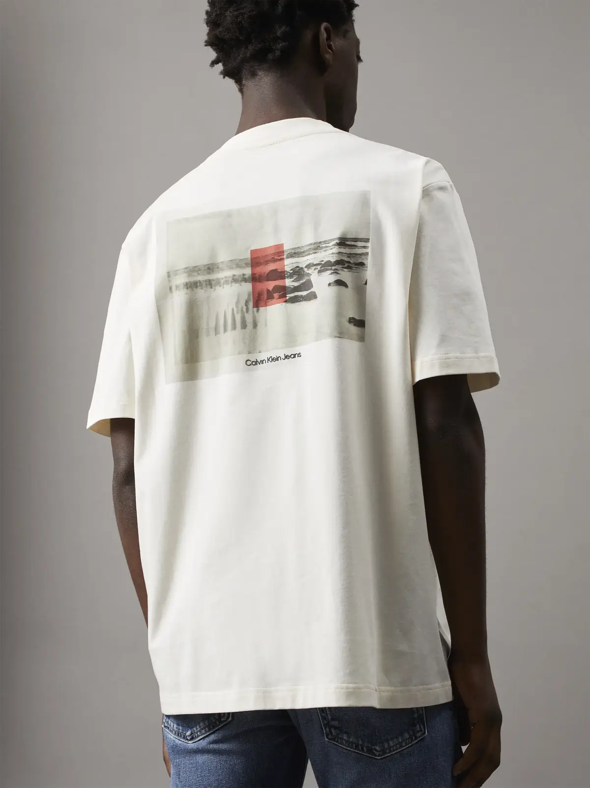 Calvin Klein LENTICULAR SHORELINE Erkek Beyaz T-Shirt