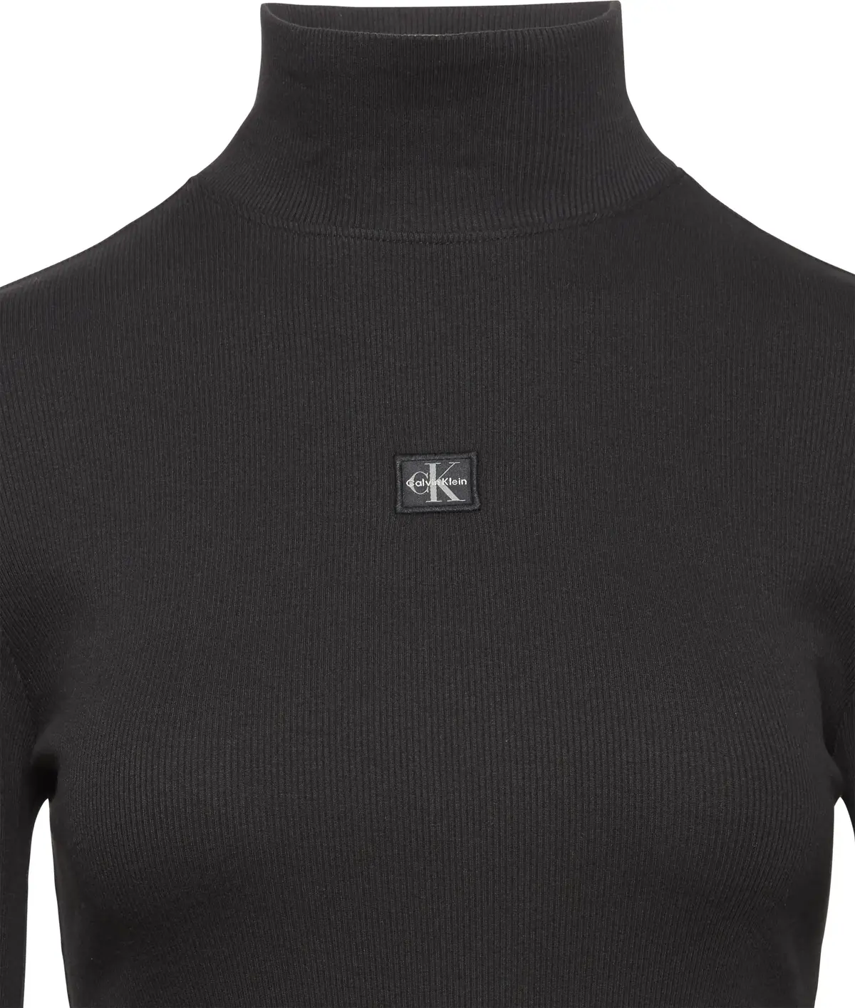 Calvin Klein LS WOVEN LABEL 2X2 RIB MINI DRES Kadın Siyah Elbise