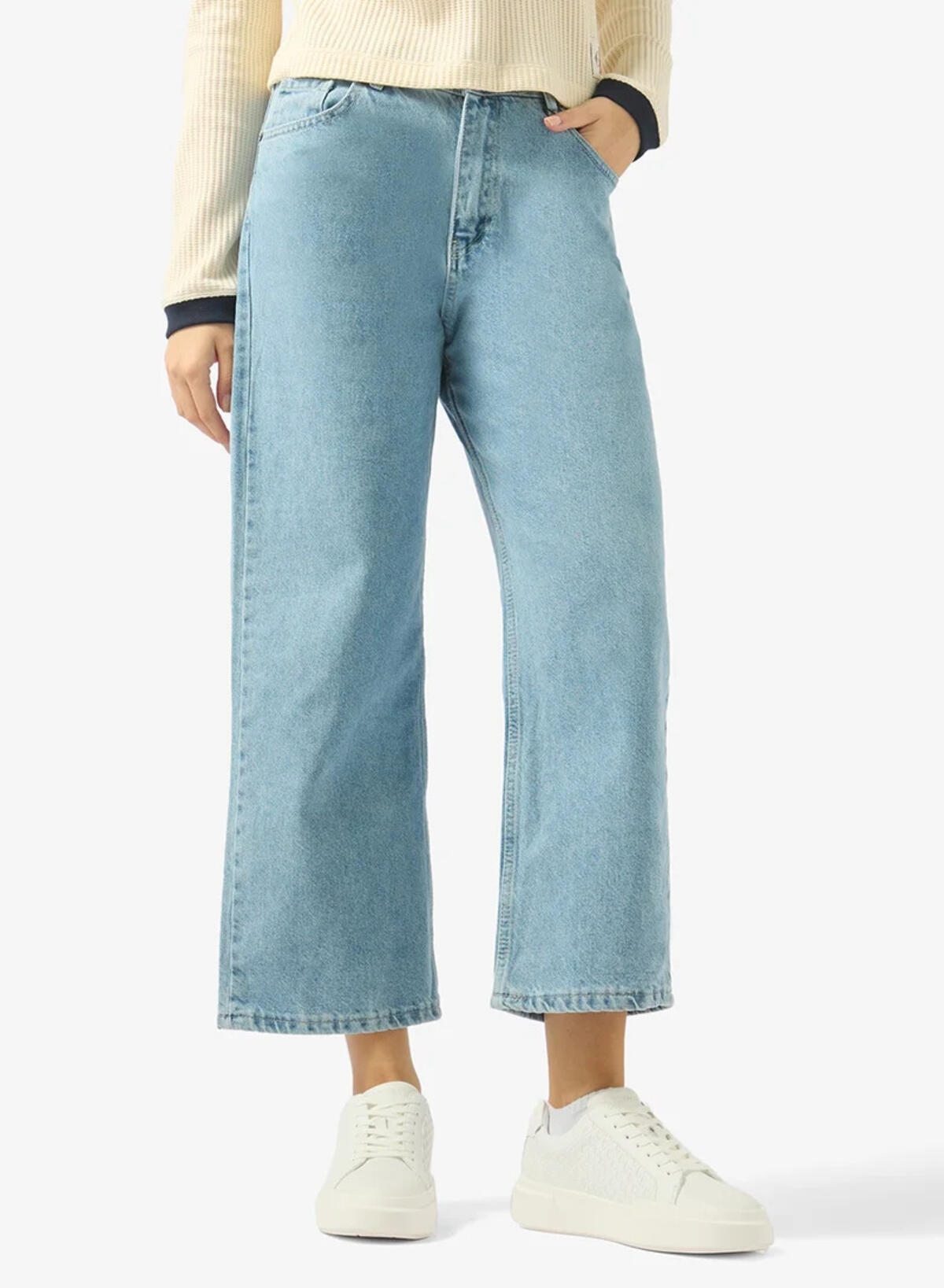 Calvin Klein CHUNKY CUPSOLE LACEUP LTH AOP Kadın Mavi Kot Pantolon