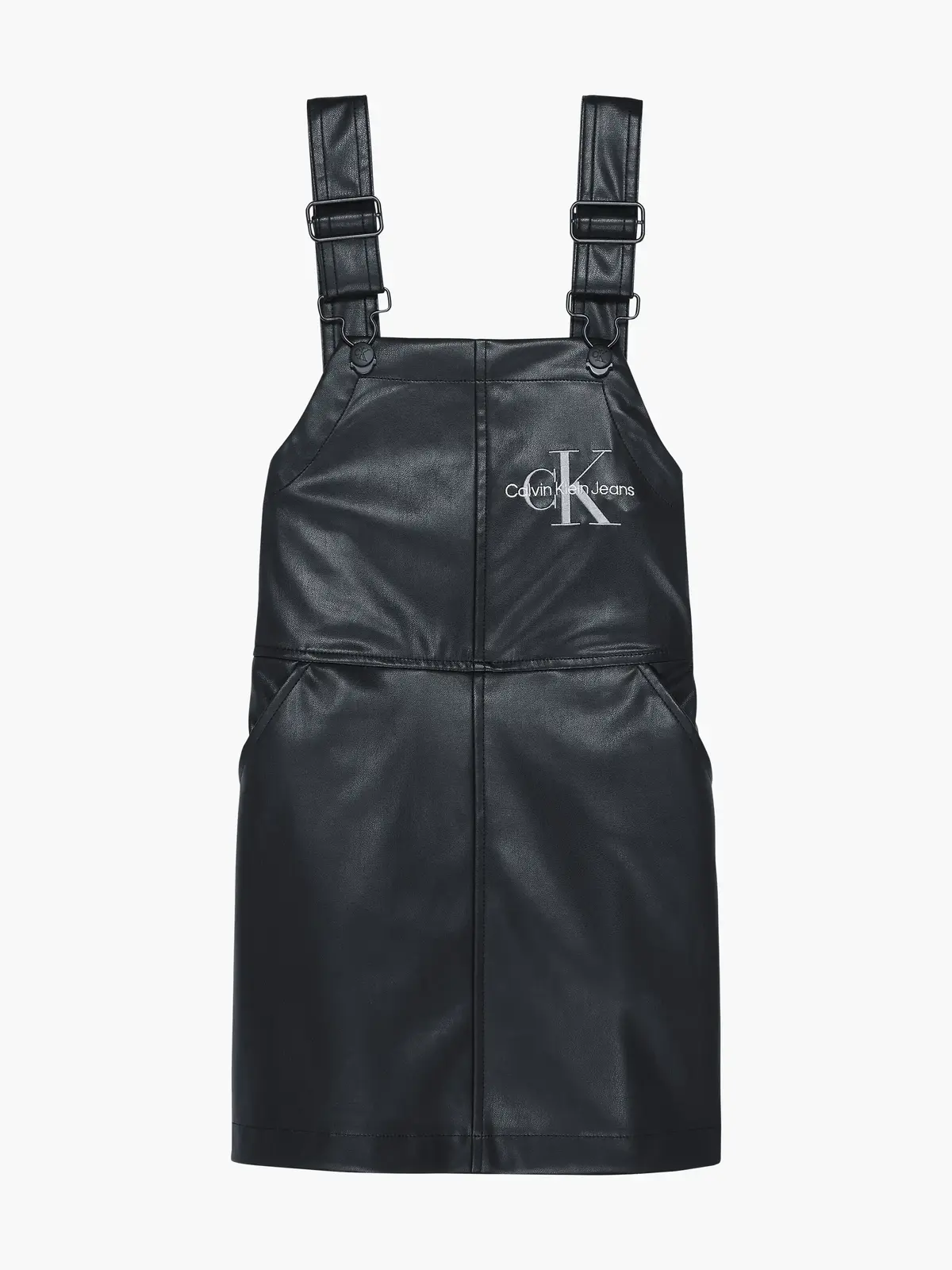 Calvin Klein PU LEATHER DUNGAREE Kadın Siyah Elbise