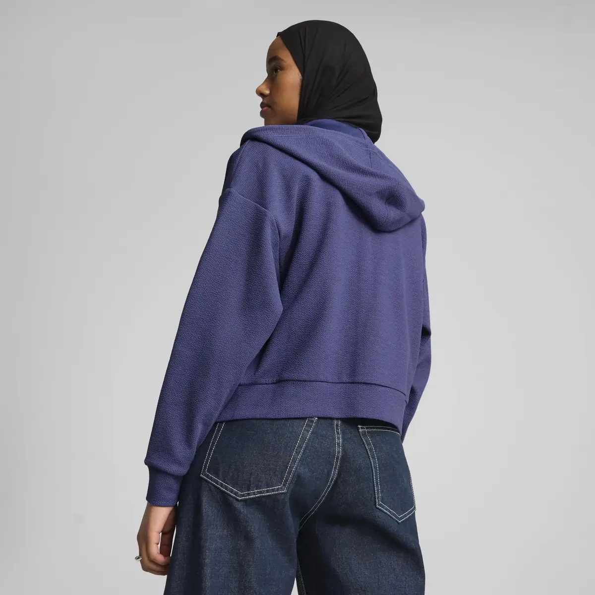 PUMA HER Crop Full-Zip Hoodie Mavi Kadın Fermuarlı Ceket