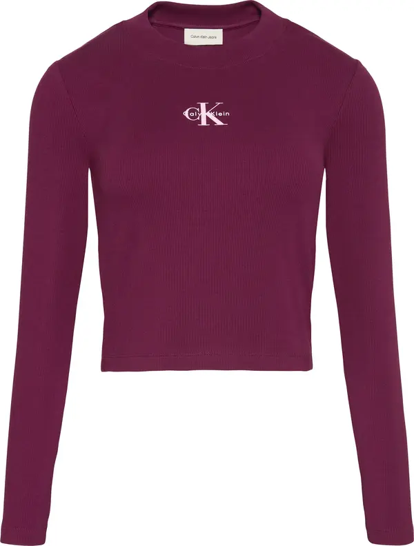 Calvin Klein LS MONOLOGO BABY TEE Kadın Bordo Uzun Kollu T-Shirt