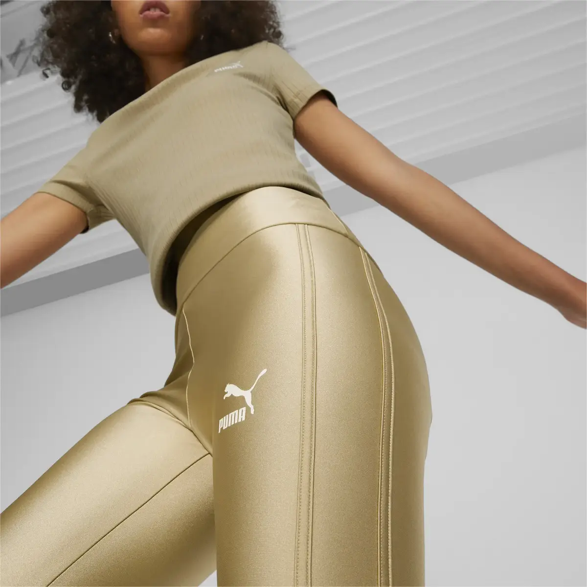 Puma T7 High Waist Shiny Leggings Bej Kadın Tayt