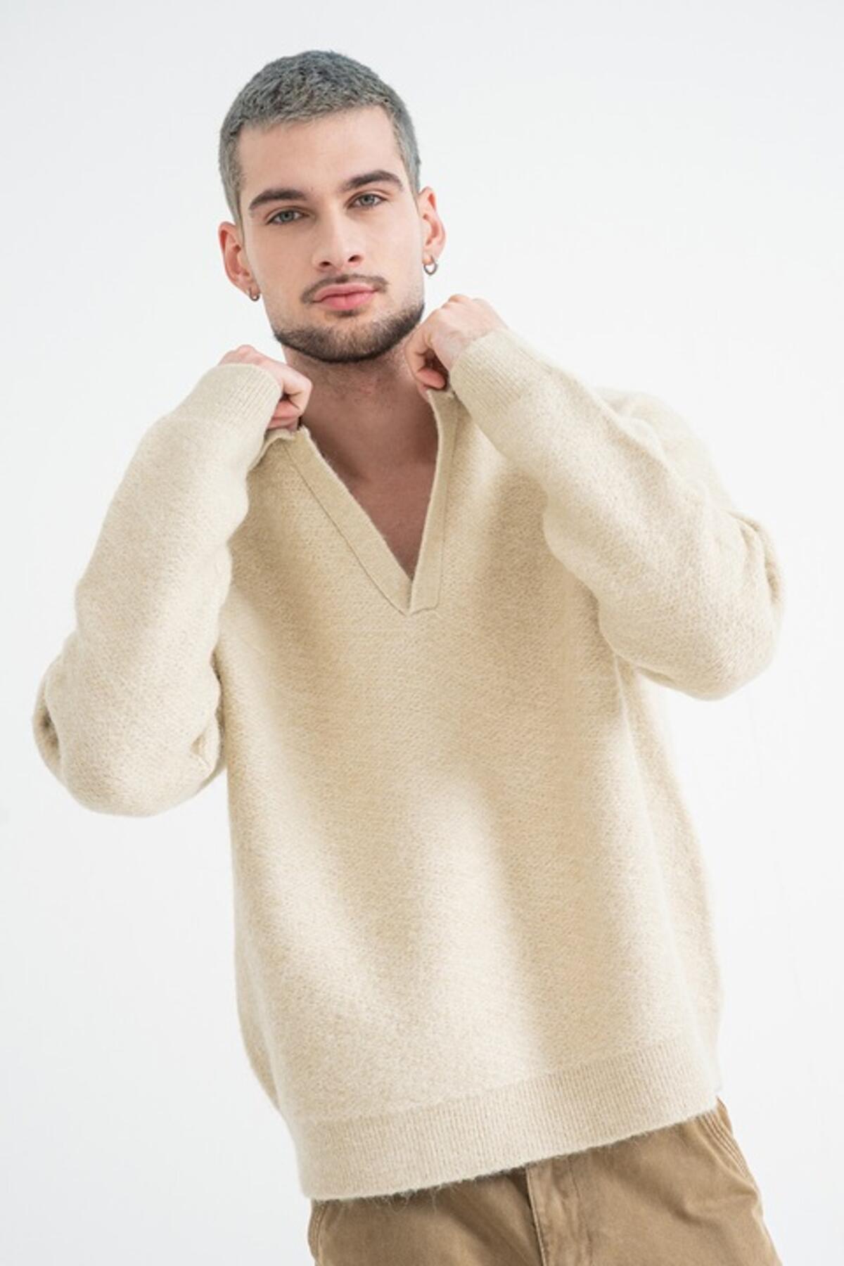 Calvin Klein LS BRUSHED ALPACA Krem Erkek Kazak