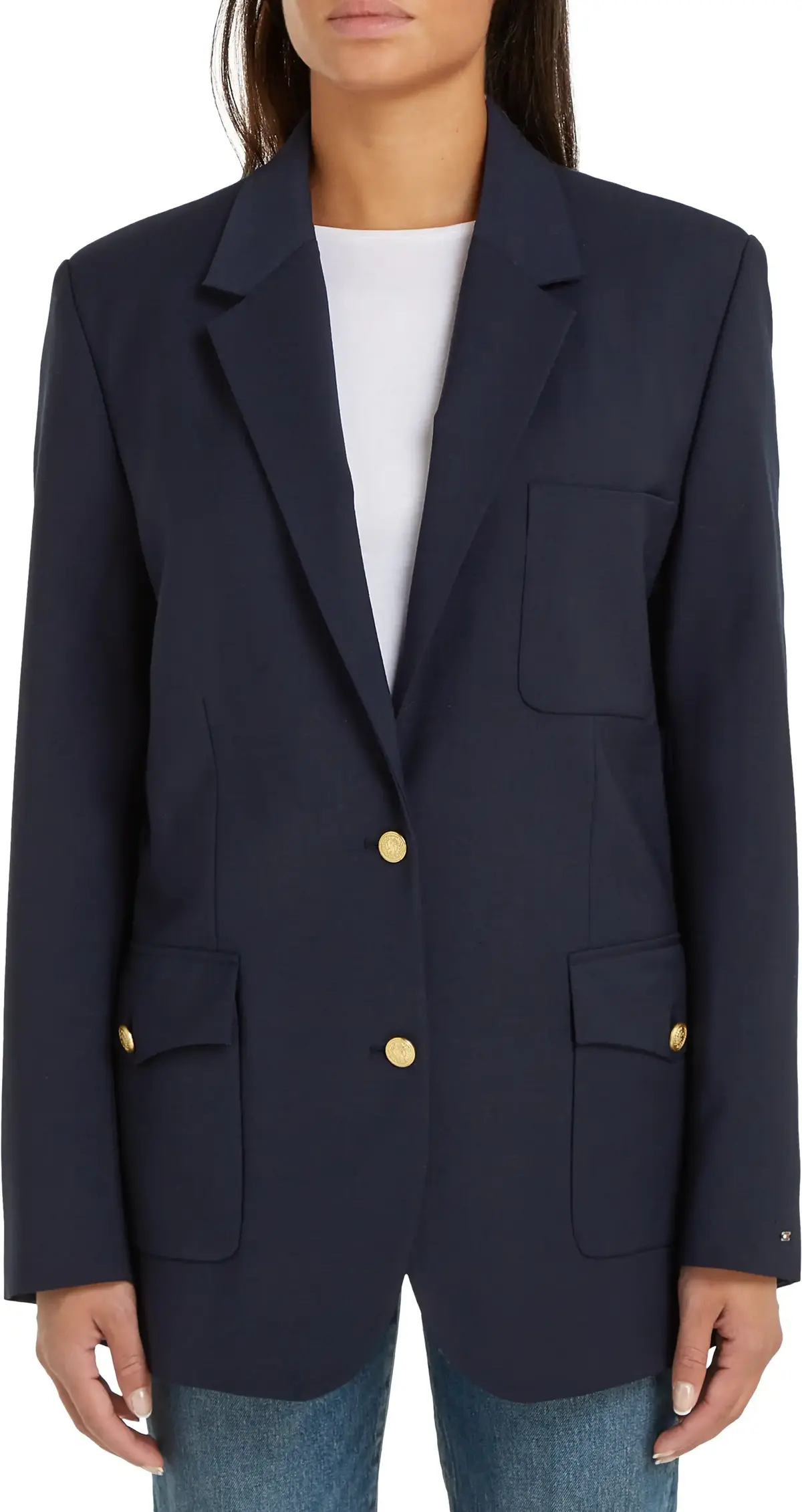 Tommy Hilfiger COOL WOOL RELAXED SB, C1G Lacivert Kadın Ceket