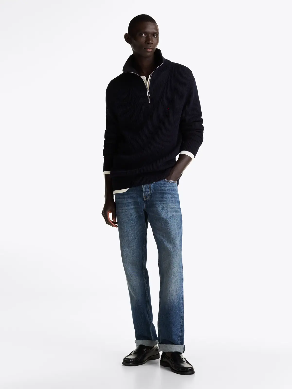 Tommy Hilfiger CHUNKY COTTON RIB NA, 0GY Lacivert Erkek Kazak