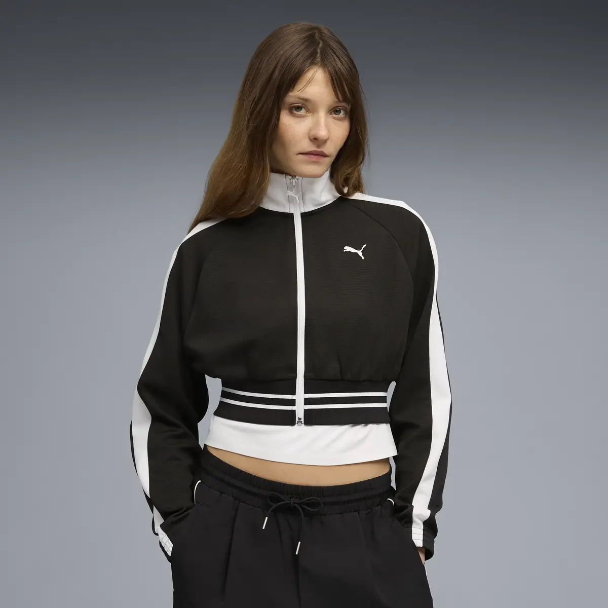 PUMA T7 Pique Cropped Jacket Siyah  Kadın Ceket