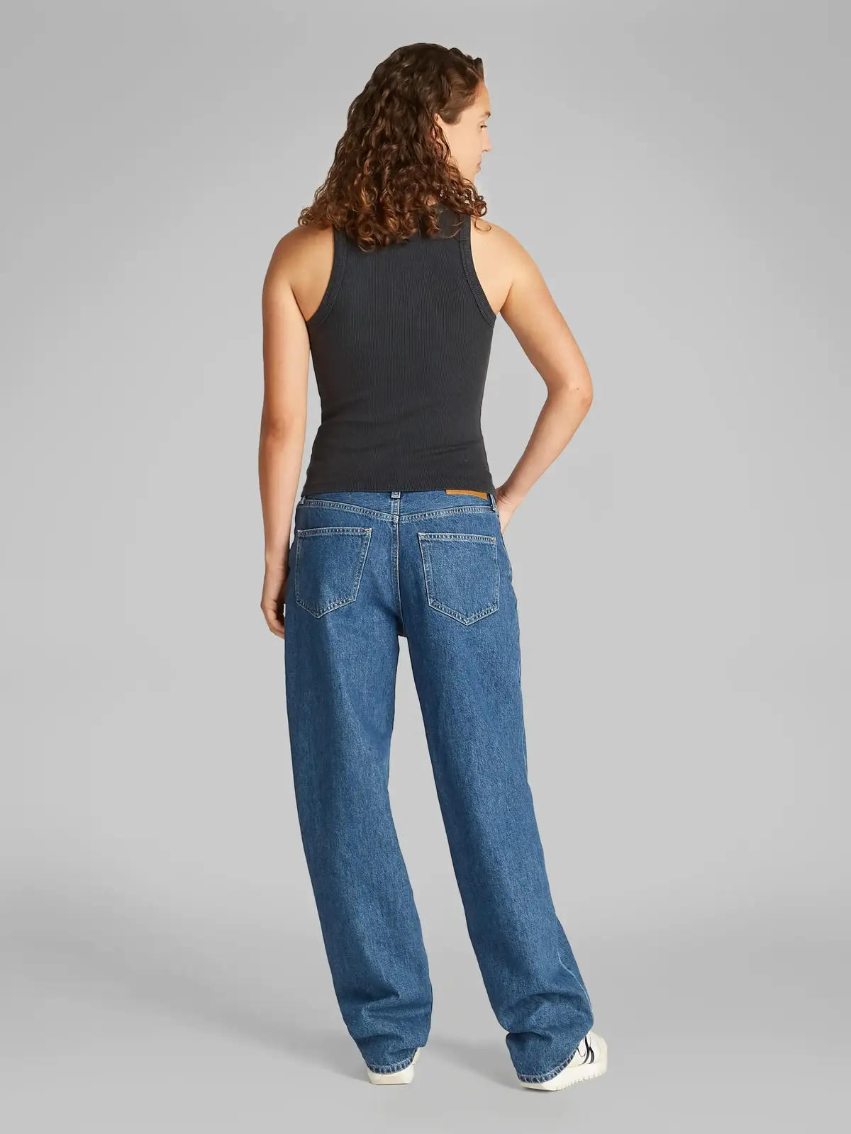Calvin Klein WASHED WOVEN LABEL Siyah Kadın Kolsuz Tişört
