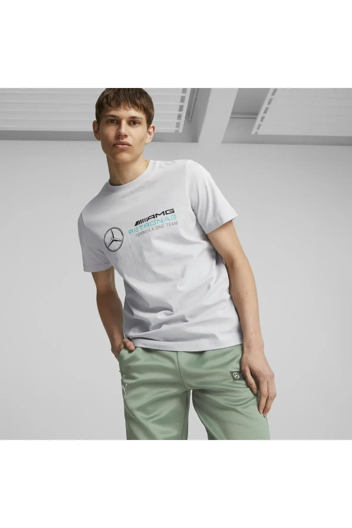 Puma MAPF1 ESS Logo Tee Gri Erkek T-Shirt