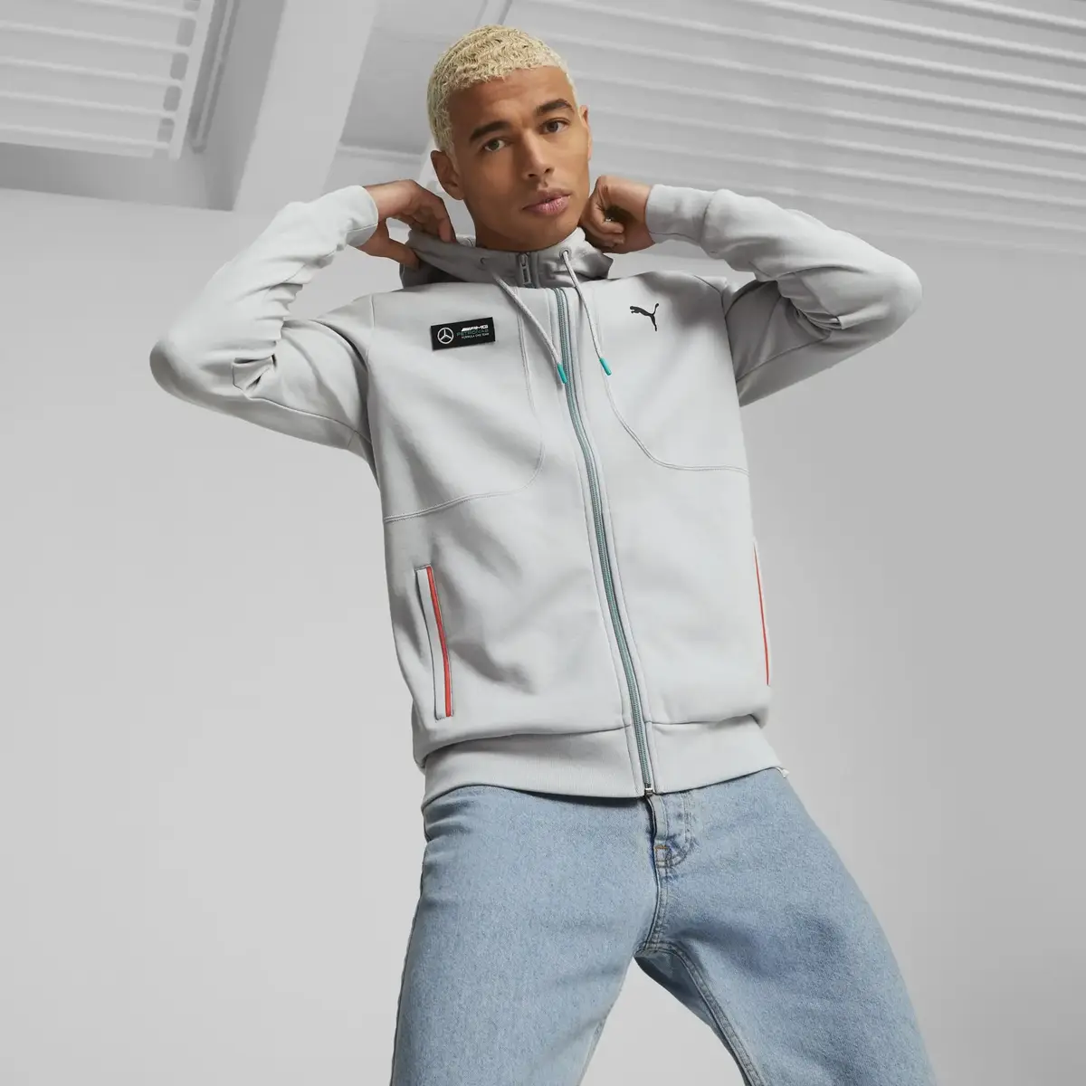 Puma MAPF1 Hooded Sweat Jacket Mercedes Mercedes Gri Erkek/Unisex Fermuarlı Hoodie