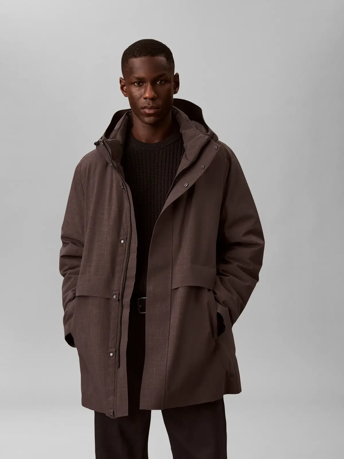 Calvin Klein LS HEATHERED NYLON B, P7I Siyah Erkek Mont