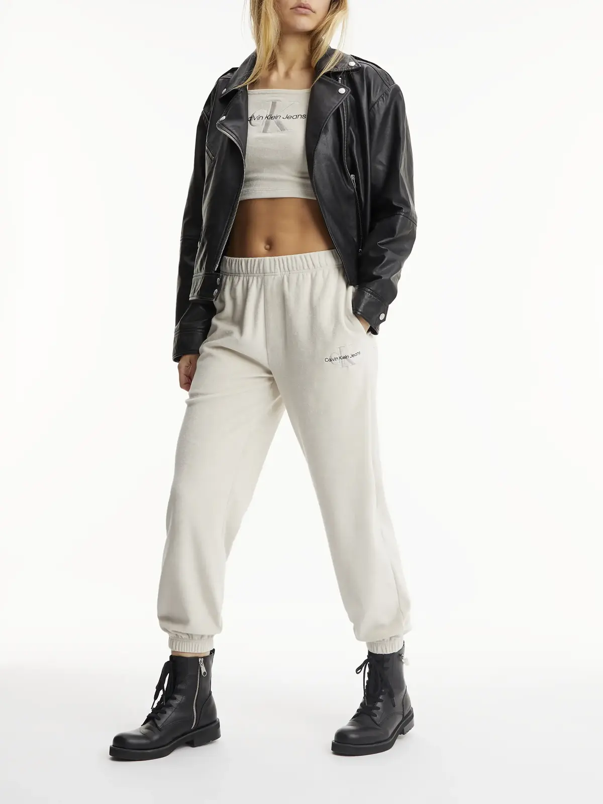 Calvin Klein MONOGRAM TOWELLING J Kadın Krem Eşofman Altı
