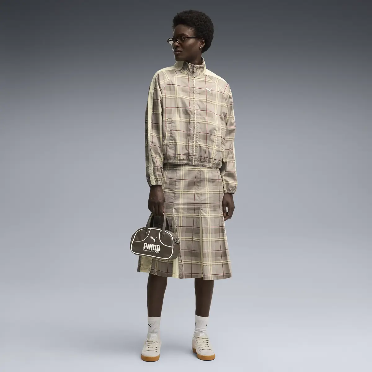Puma T7 Tartan Woven Jacket Krem Kadın Ceket
