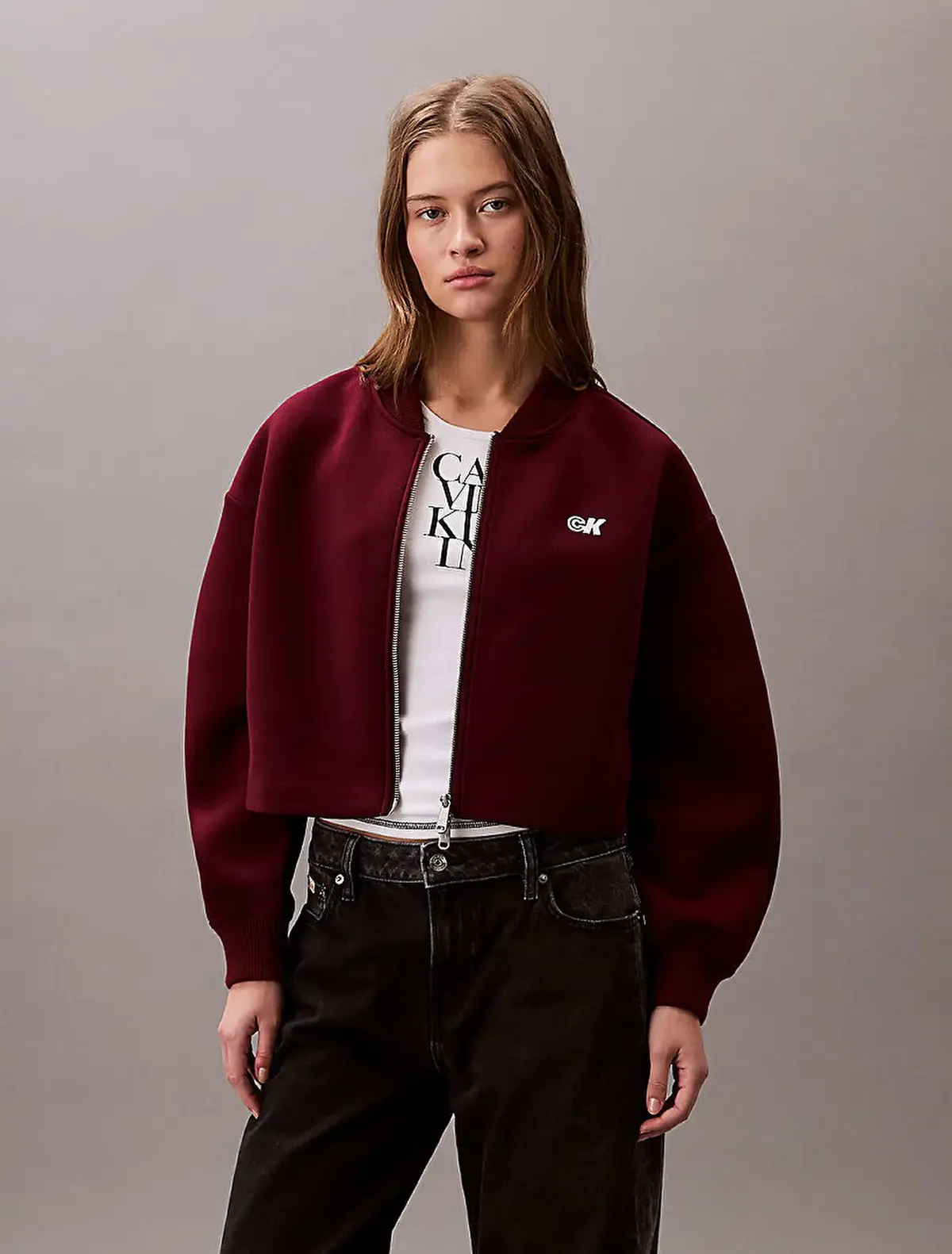 Calvin Klein A- OVERSIZED SCUBA ZIP BOMBER JA Bordo Kadın Ceket Calvin Klein A- OVERSIZED SCUBA ZIP BOMBER JA Bordo Kadın Ceket