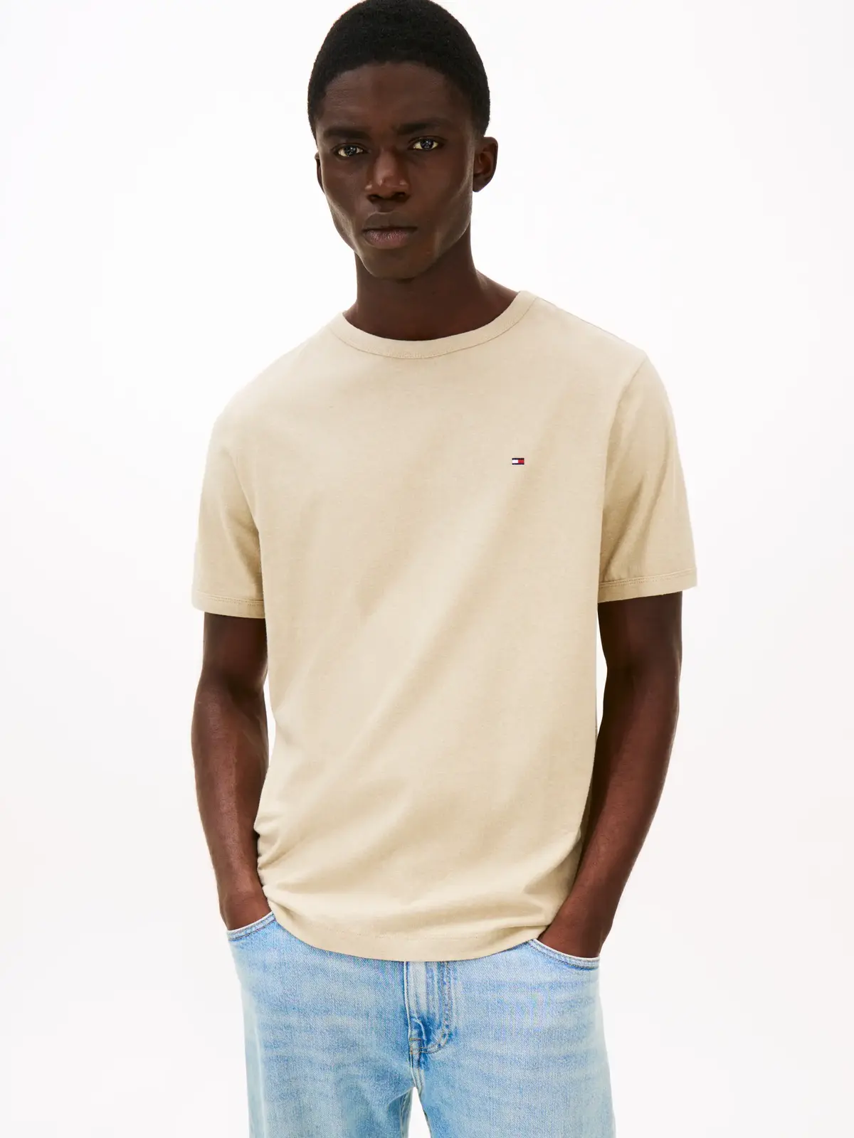 Tommy Hilfiger COTTON LINEN TEE, RBT Bej Erkek T-Shirt & Polo