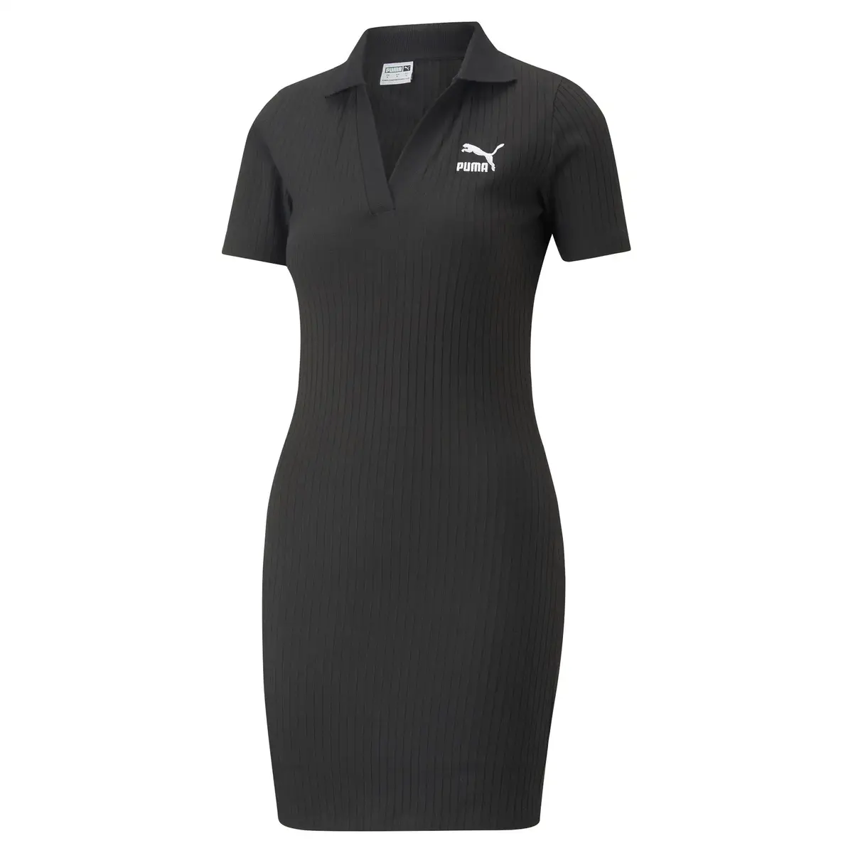 Puma CLASSICS Ribbed V-Collar Dress Siyah Kadın Elbise