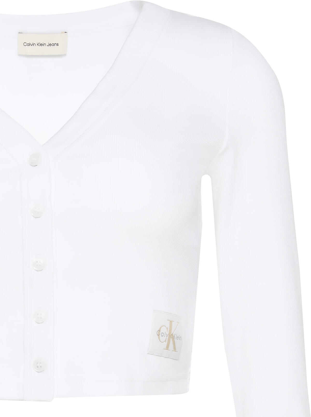 Calvin Klein LS WOVEN LABEL 2X2 COTTON RIB CA Beyaz Kadın T-Shirt Calvin Klein LS WOVEN LABEL 2X2 COTTON RIB CA Beyaz Kadın T-Shirt