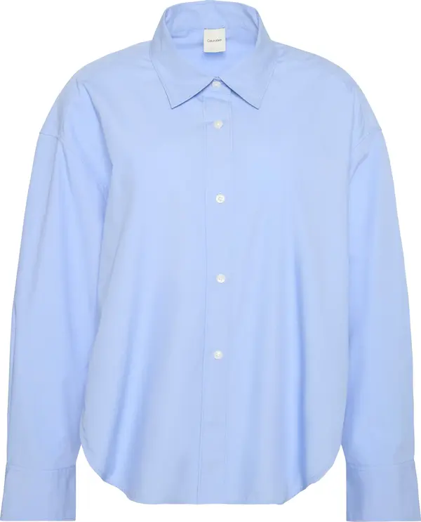 Calvin Klein Crisp Poplin Oversized Cropped S Kadın Mavi Gömlek