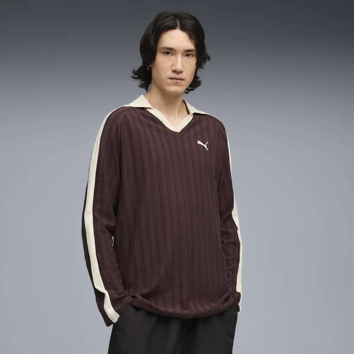 PUMA T7 Relaxed Long Sleeve Polo Kahverengi Erkek Polo
