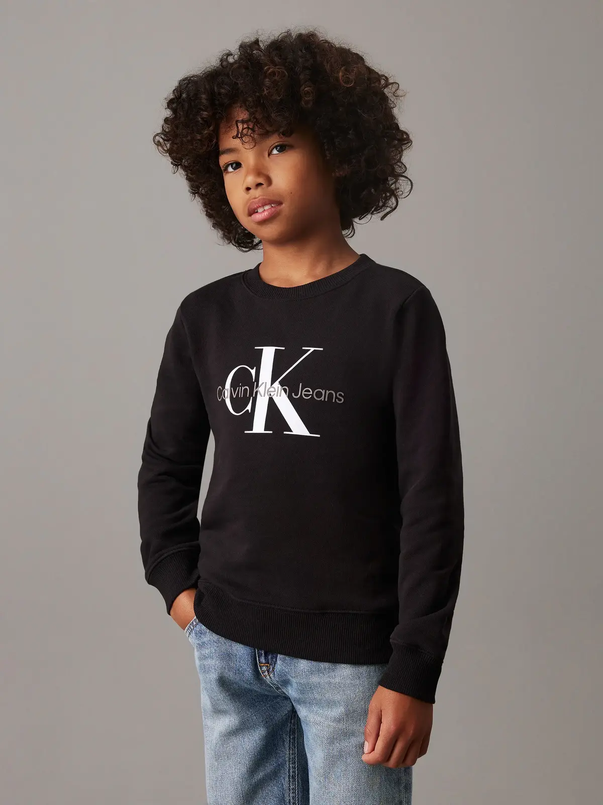 Calvin Klein CK MONOGRAM TERRY CN Siyah Çocuk Sweatshirt