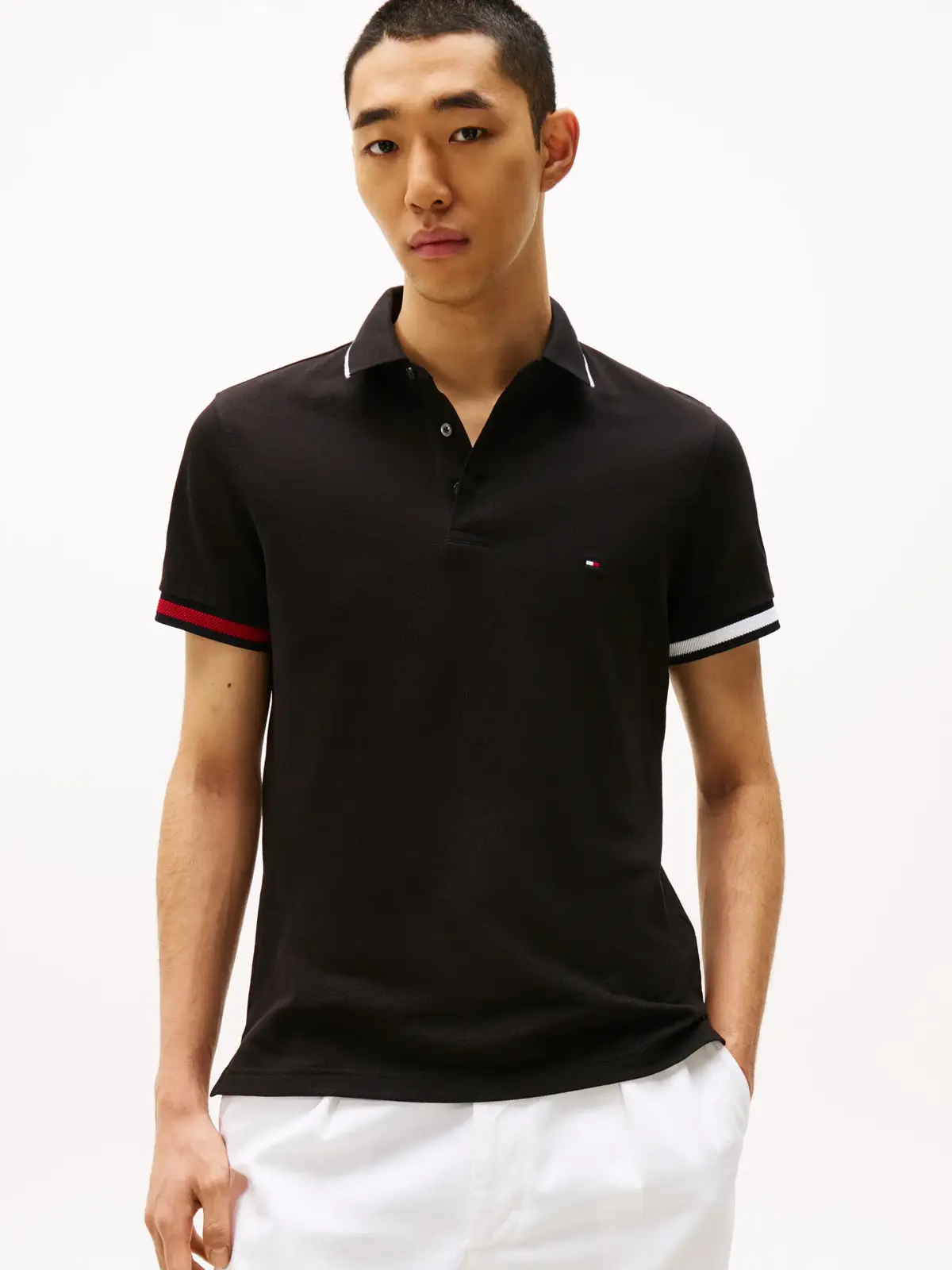 Tommy Hilfiger FLAG CUFF SLIM FIT P, BDS Siyah Erkek T-Shirt & Polo