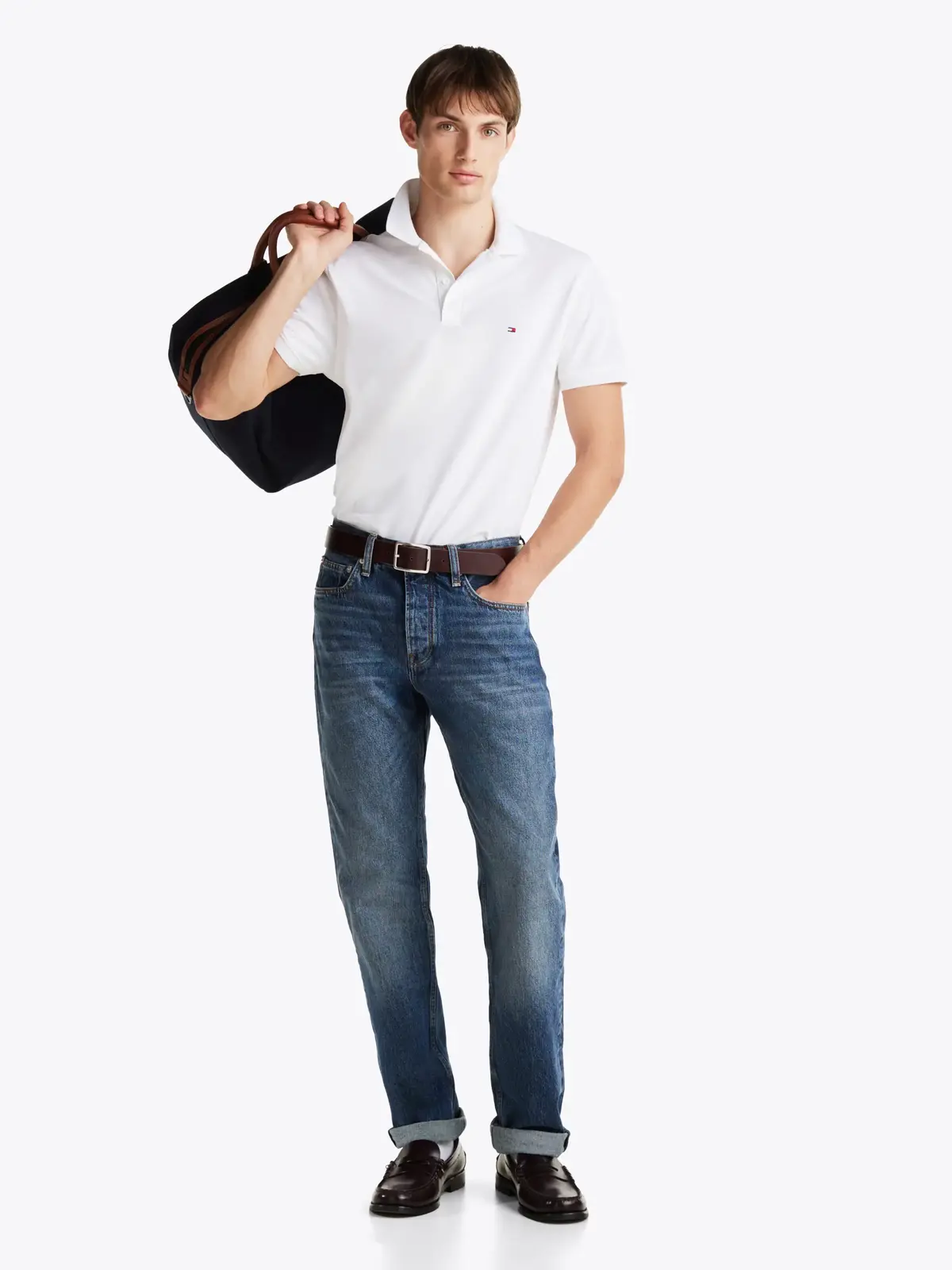 Tommy Hilfiger PERFORMANCE PIQUE RE, YBR Beyaz Erkek T-Shirt & Polo