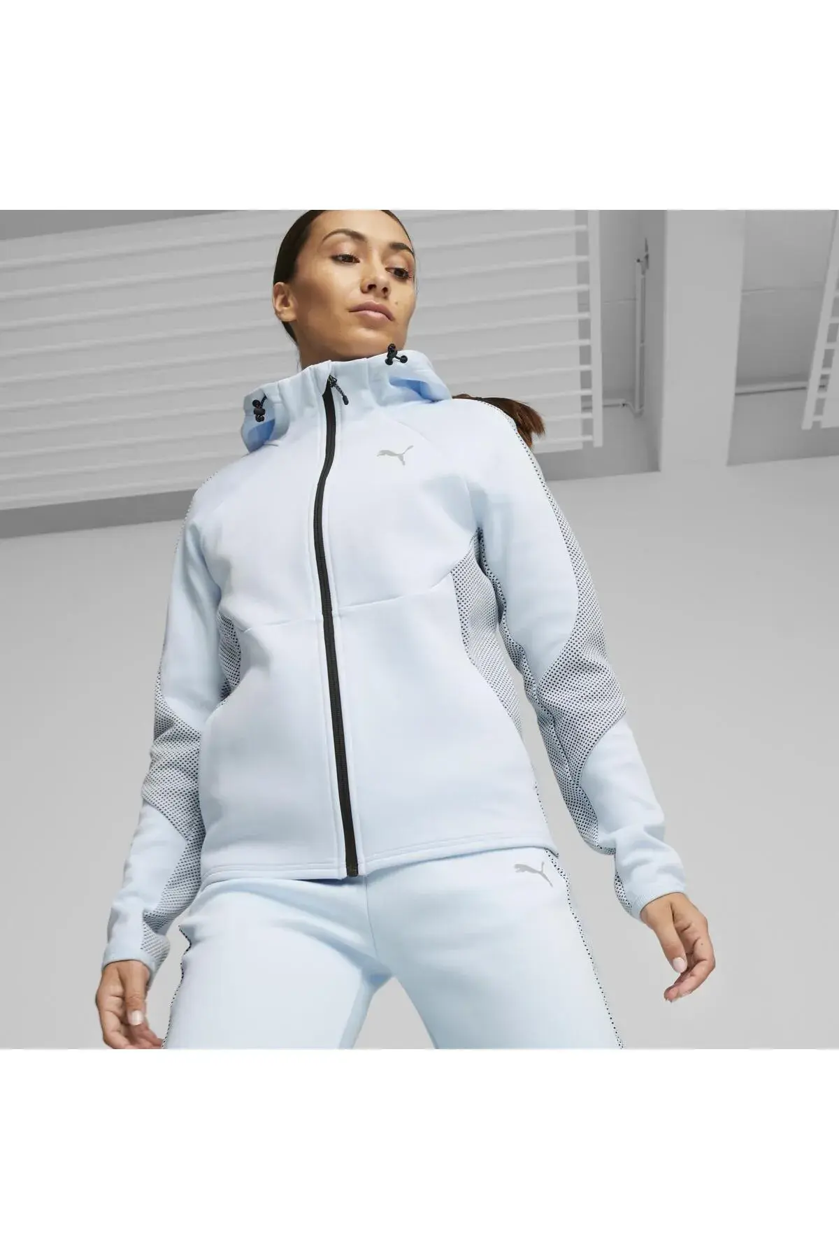 Puma EVOSTRIPE Full-Zip Hoodie Buz Mavisi Kadın Fermuarlı Hoodie