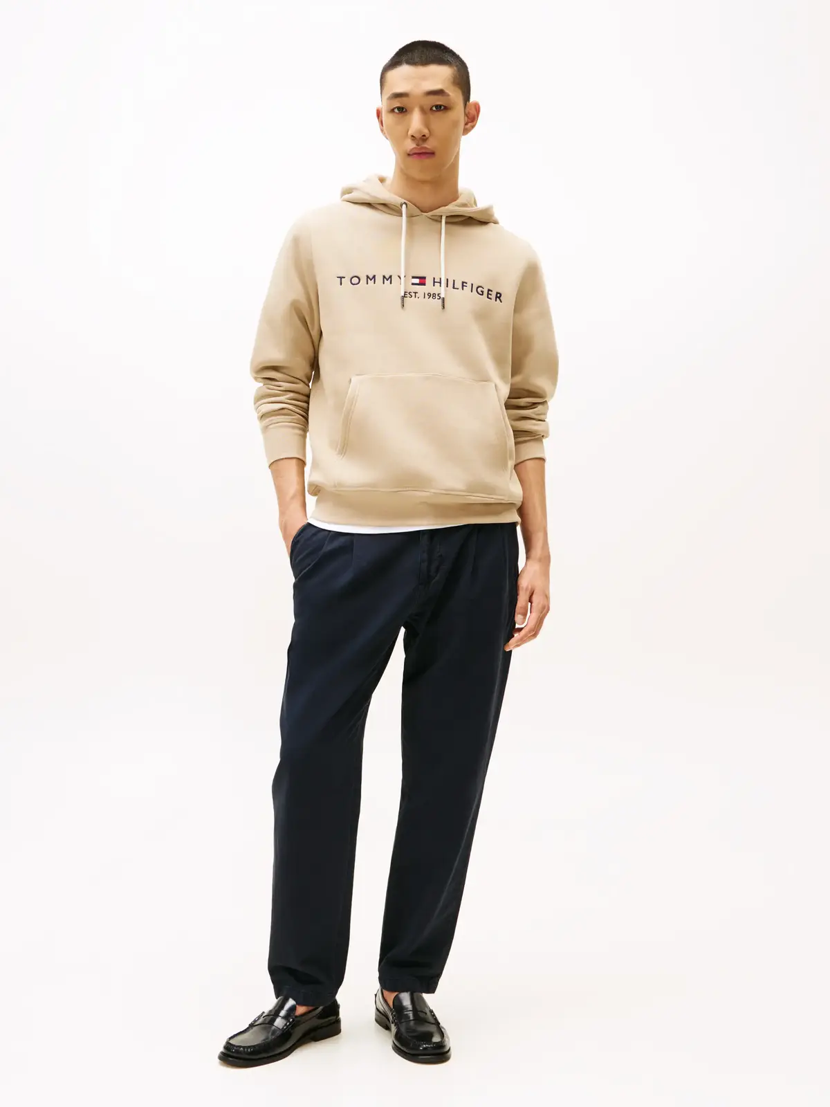 Tommy Hilfiger TOMMY LOGO HOODY Erkek Krem Sweatshirt