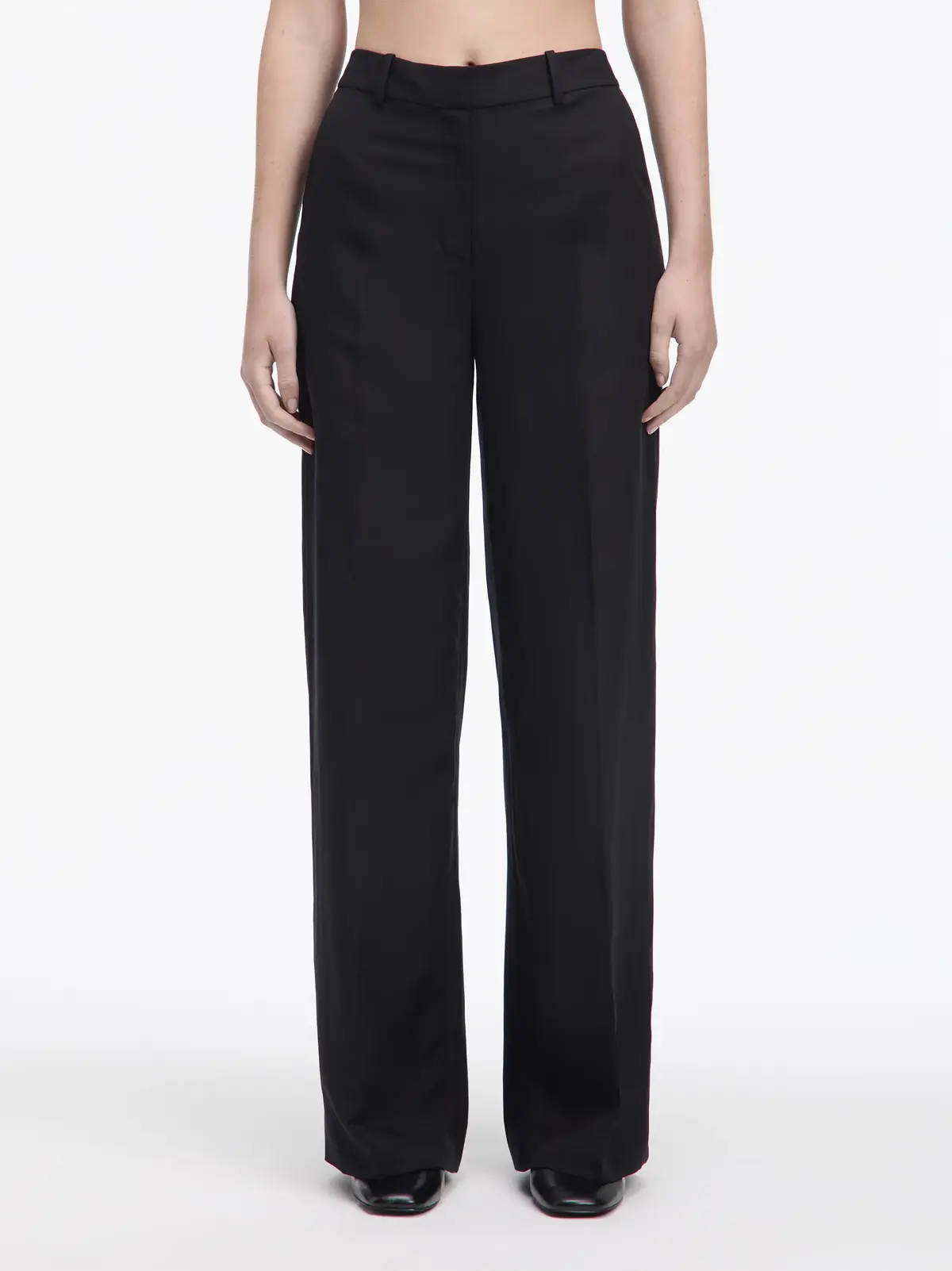 Calvin Klein LINEN BLEND WIDE LEG, BEH Siyah Kadın Pantolon