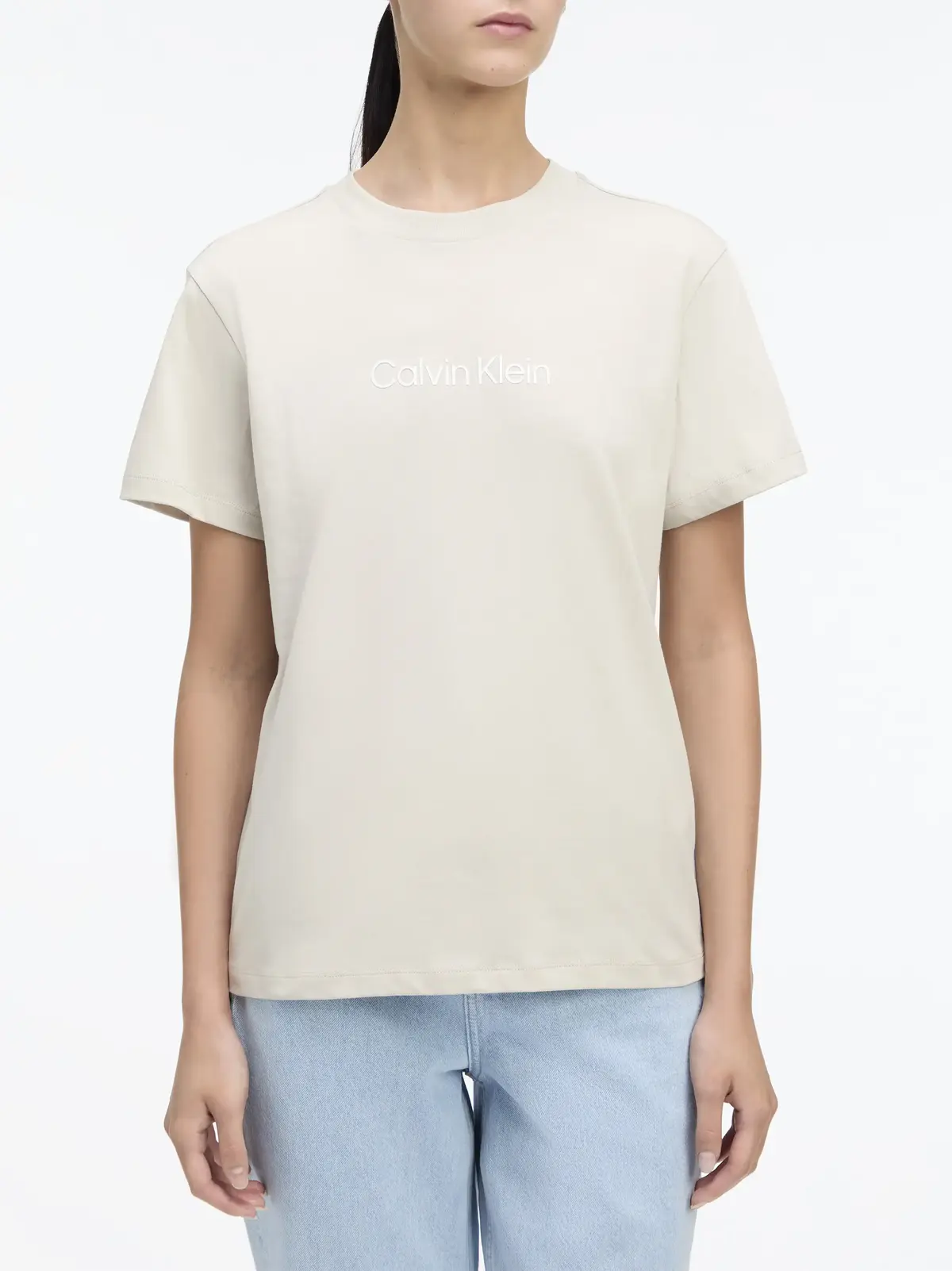 Calvin Klein HERO LOGO REGULAR T-, PE0 Krem Kadın T-Shirt & Polo