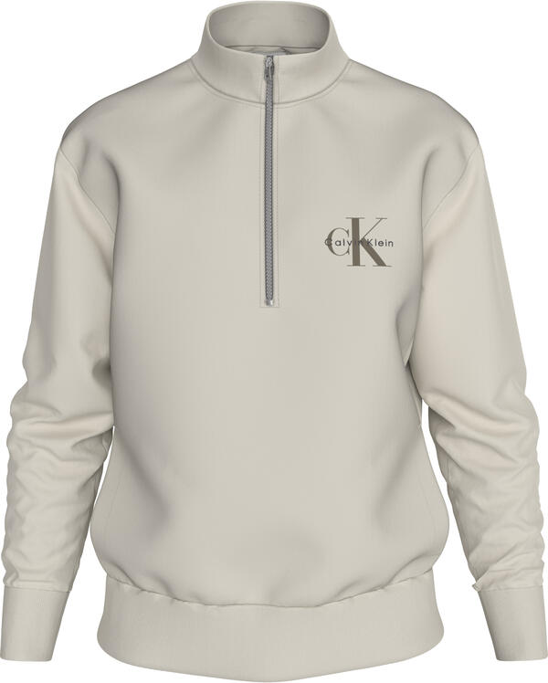 Calvin Klein LS EU 350TERRY MICRO MONOLOGO QT Beyaz Erkek Sweatshirt