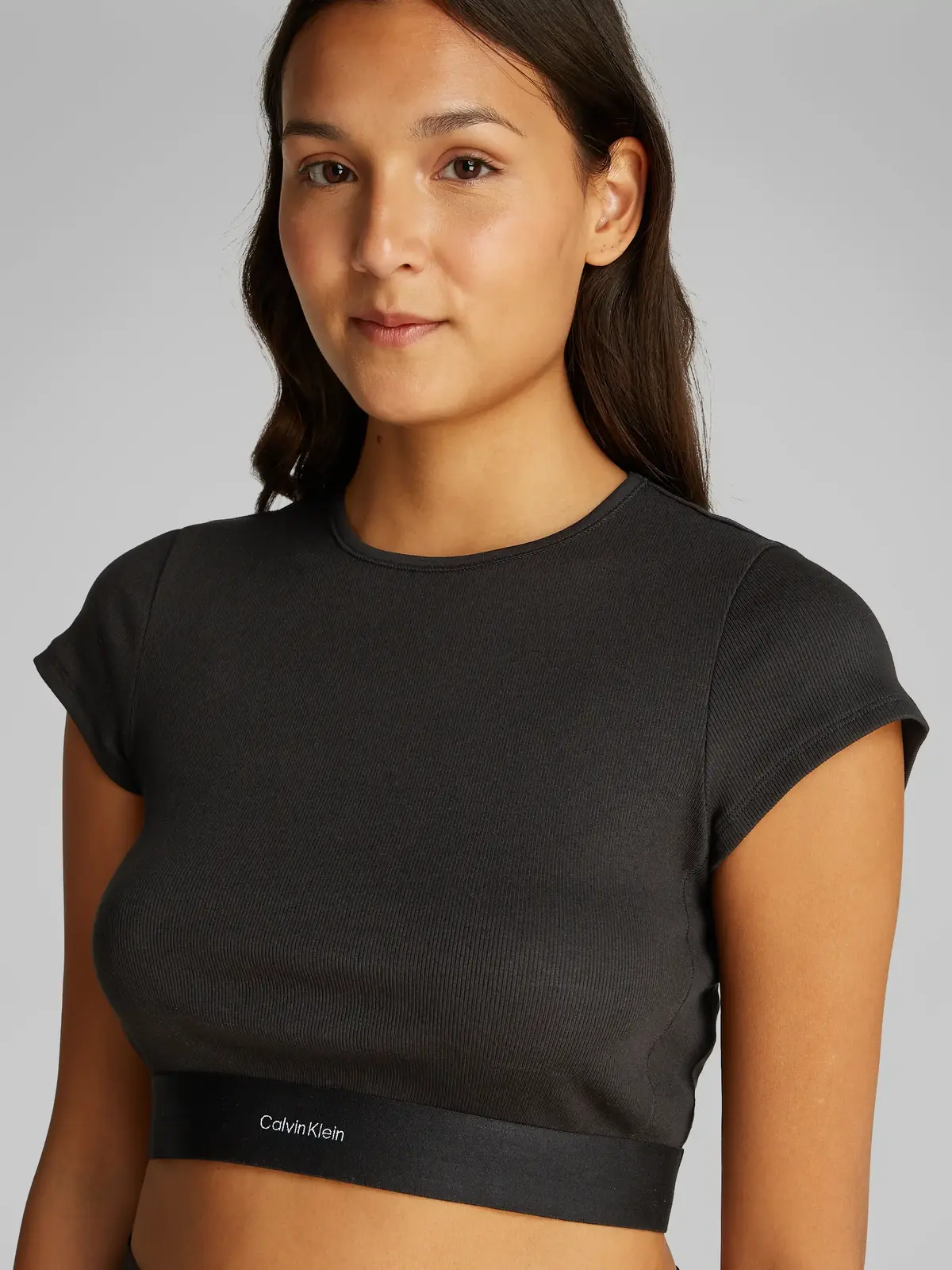 Calvin Klein RIB CROP TEE, UB1 Siyah Kadın T-Shirt & Polo
