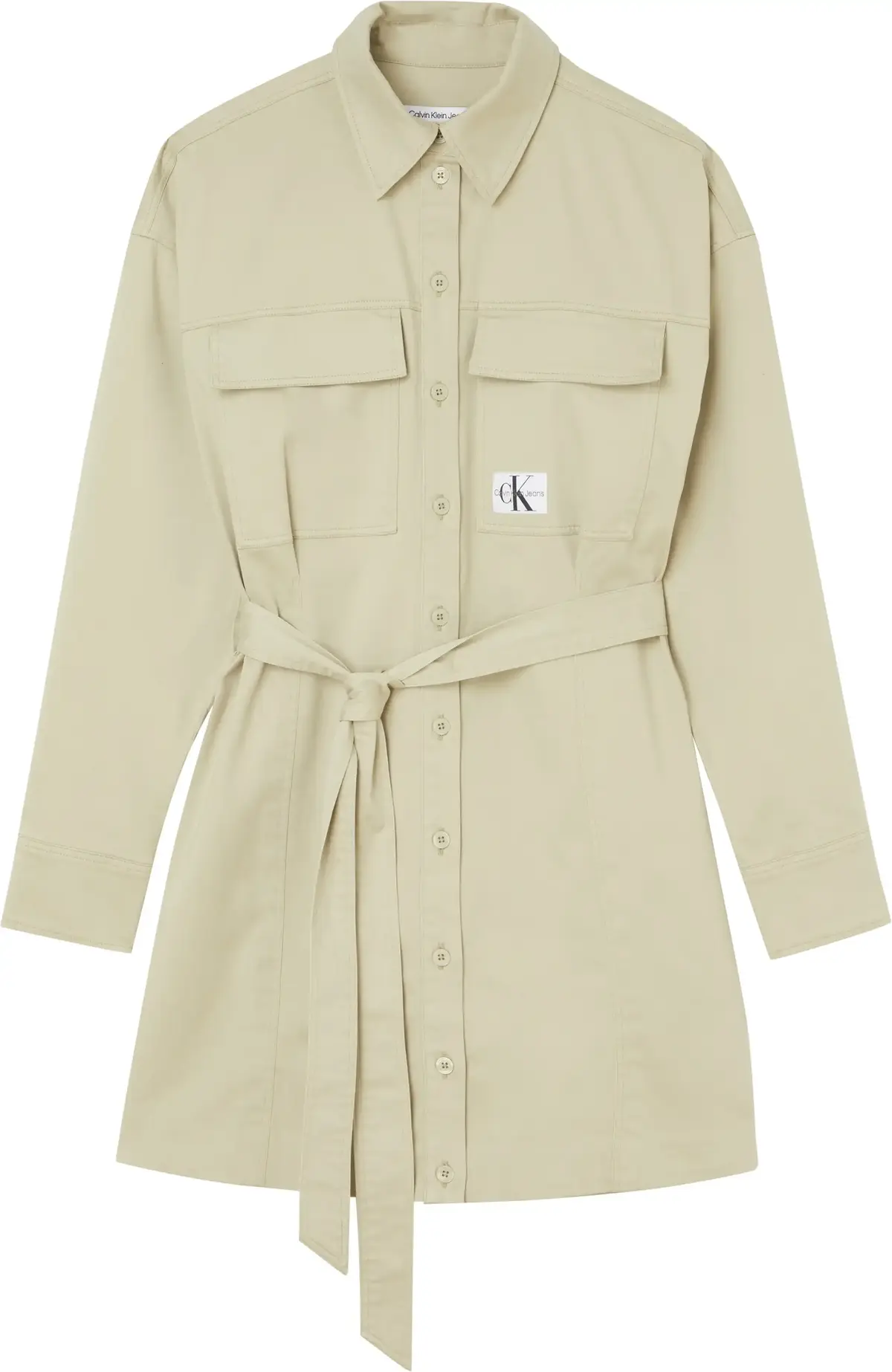 Calvin Klein BADGE BELTED SHIRT D Kadın Krem Elbise