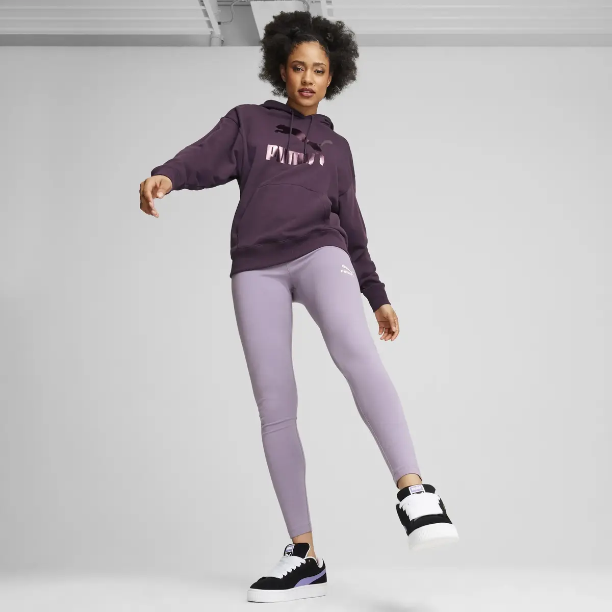 Puma CLASSICS Shiny Logo Hoodie (S) TR Mor Kadın Sweatshirt