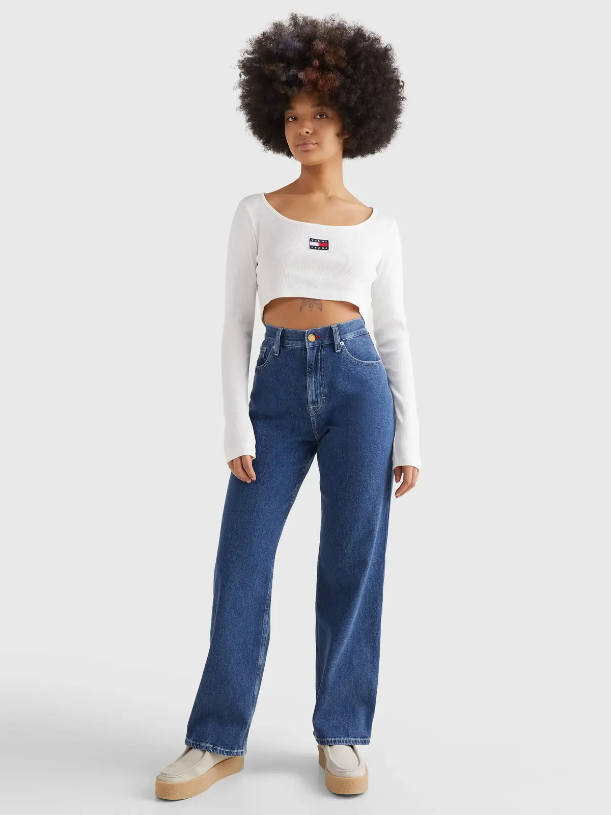 Tommy Hilfiger TJW CROP RIB CENTER Kadın Krem Kazak