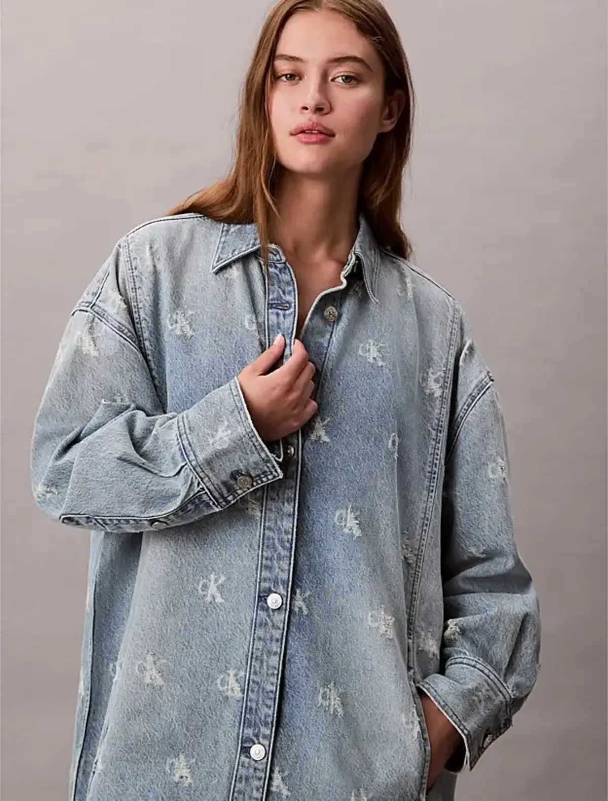 Calvin Klein DENIM SHIRTDRESS CK DISTRESSED I Mavi Kadın Elbise